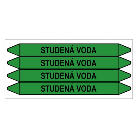 Značení potrubí, studená voda,4 ks, 250 × 26 mm